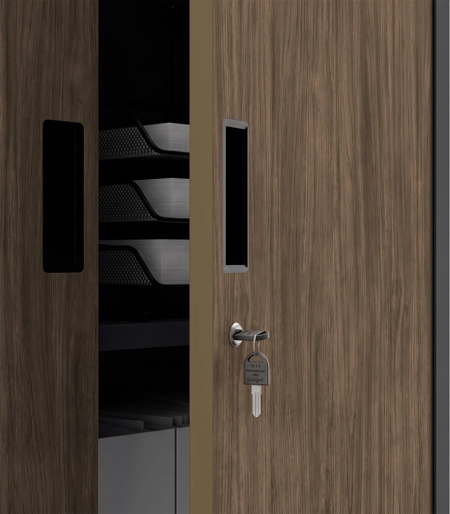 Biurowa szafa metalowa z sejfem antracytowa / orzech: Eco Design FILIP II, 900 x 1850 x 400 mm