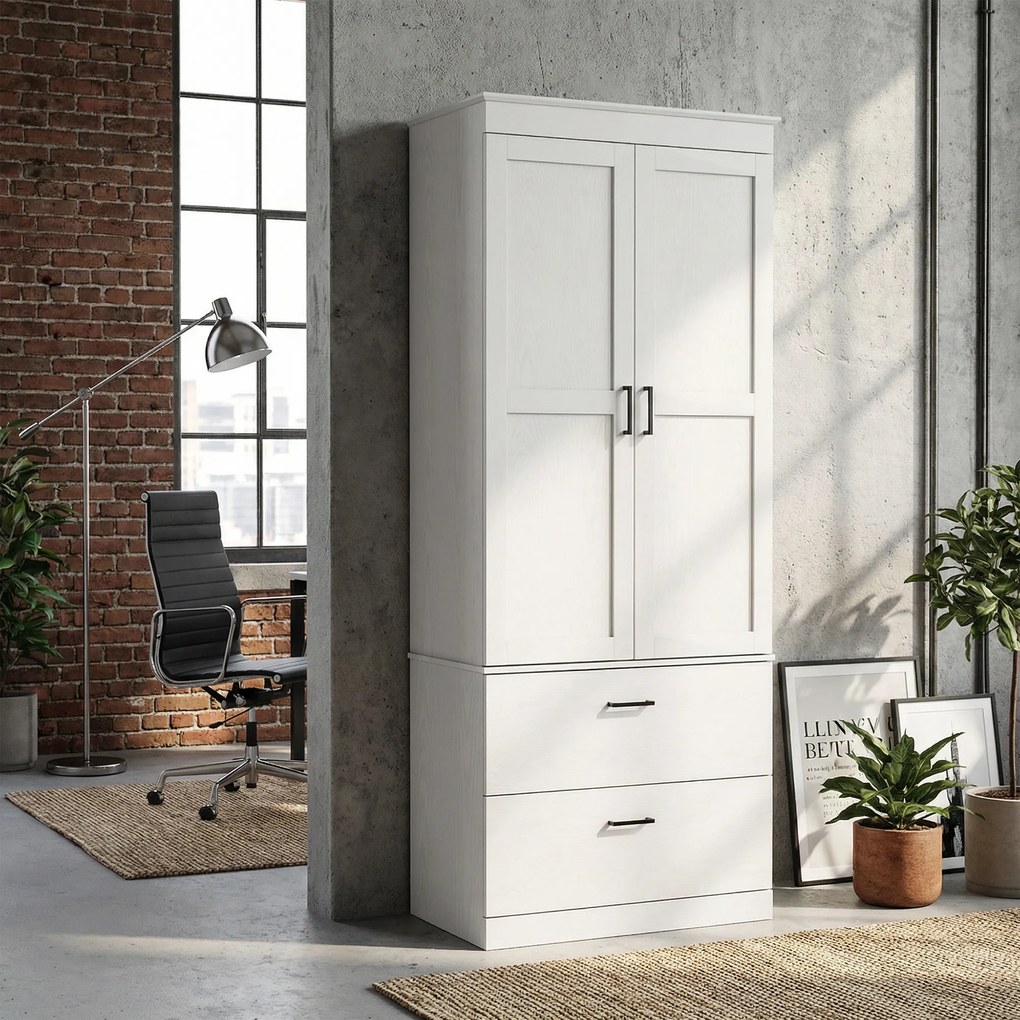 HOMCOM Samodzielnie stojąca szafka kuchenna z regulowanymi półkami i dwoma szerokimi szufladami do salonu, kuchni, Biała