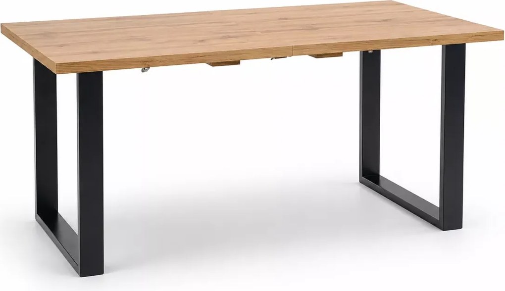 Stół rozkładany Mareo 160-210x90 z laminowanego blatu w kolorze dąb wotan ze stalową czarną podstawą