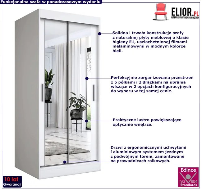 Biała szafa przesuwna z lustrem C8-B03