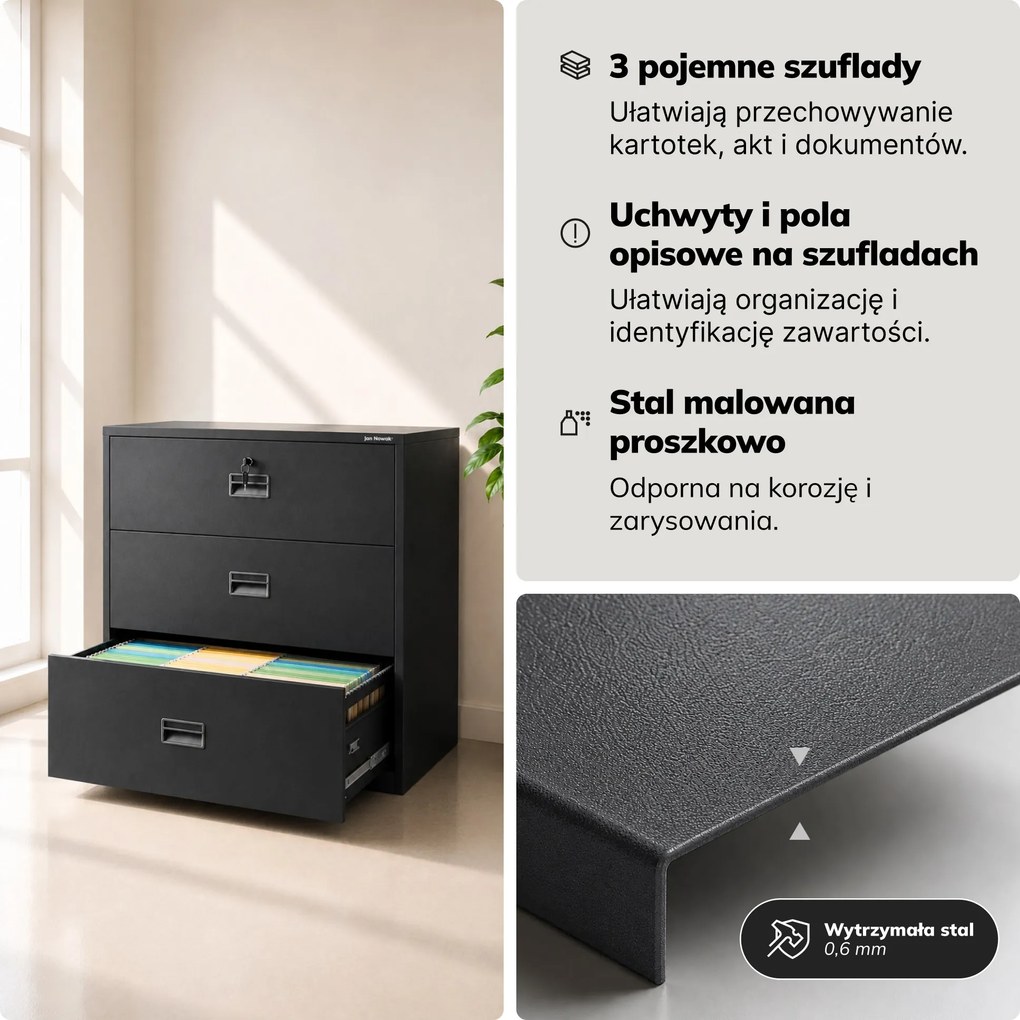 Szafa kartotekowa metalowa z 3 szufladami antracytowa, 900x1020x600 mm: SARA XL V3