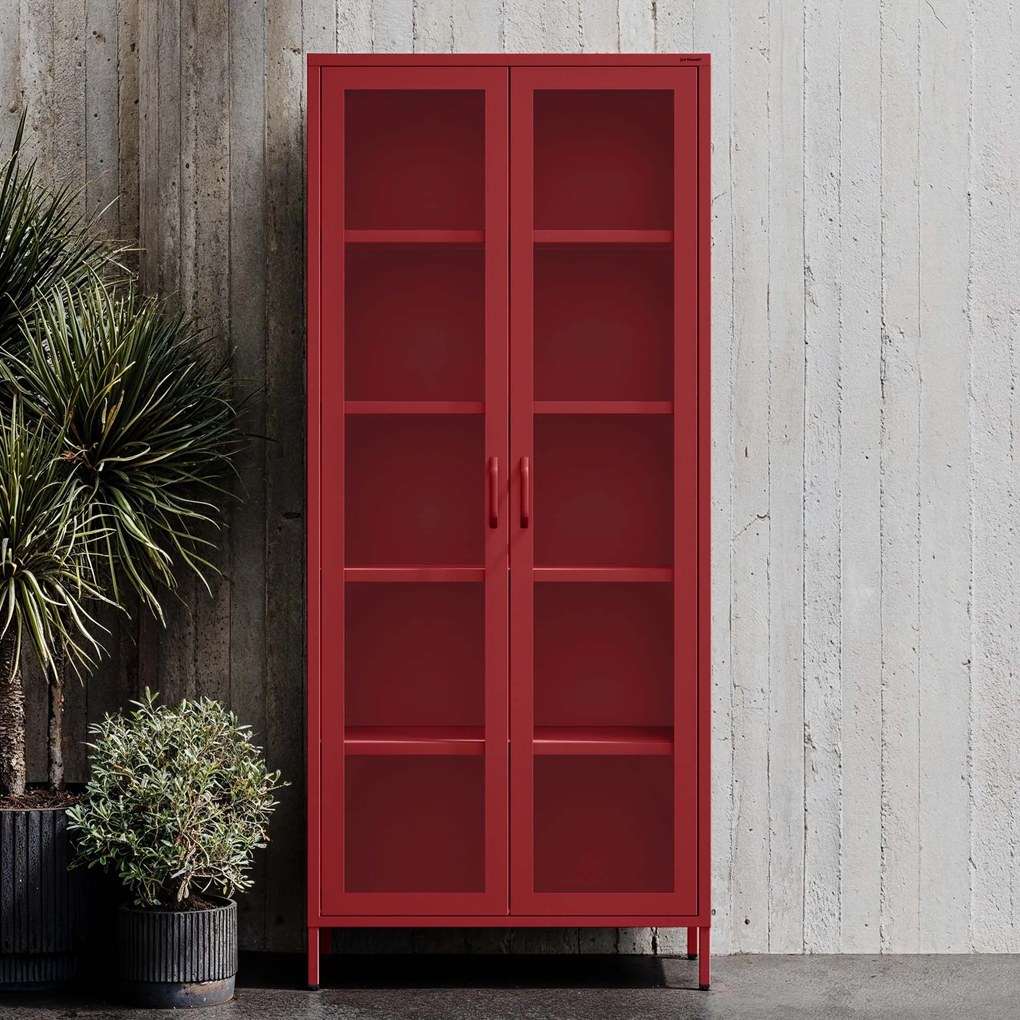Witryna szklana do salonu czerwona Modern ANGELO 800 x 1850 x 450 mm