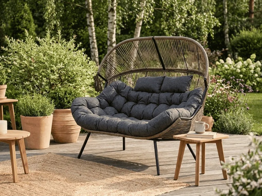 Ogrodowa sofa AURELO dwuosobowa 146 cm, brązowa