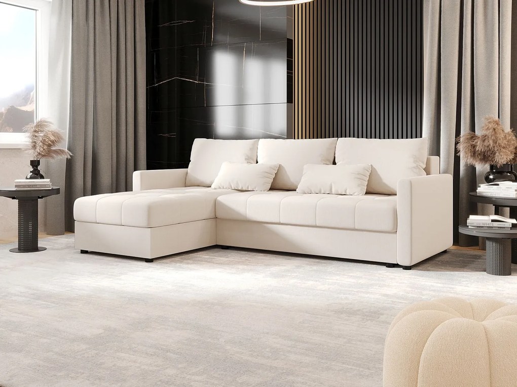 BEDANTE narożnik MOS L BIS Cosmic 10 beżowy lewa z funkcją spania sofa w kształcie litery L z pojemnikiem na pościel sofa do salonu kanapa sofa rozkładana