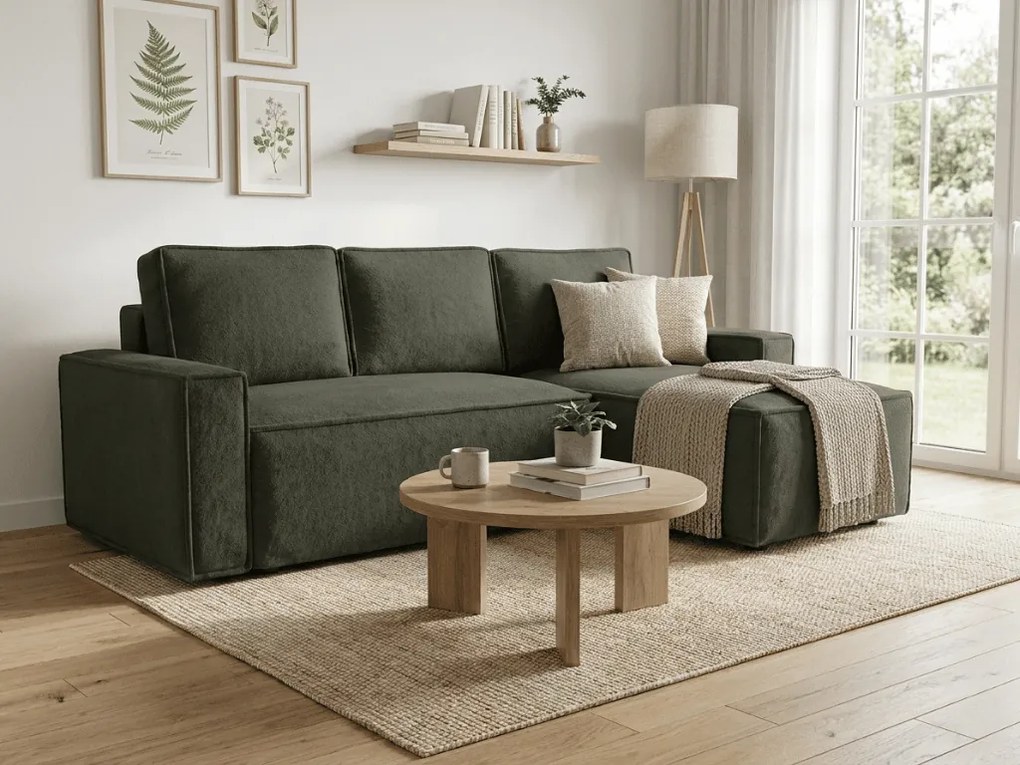 PROMOCJA Rozkładany dwustronny narożnik w kształcie L SMART BOUCLE 232x143 cm, ciemnozielony II gatunek