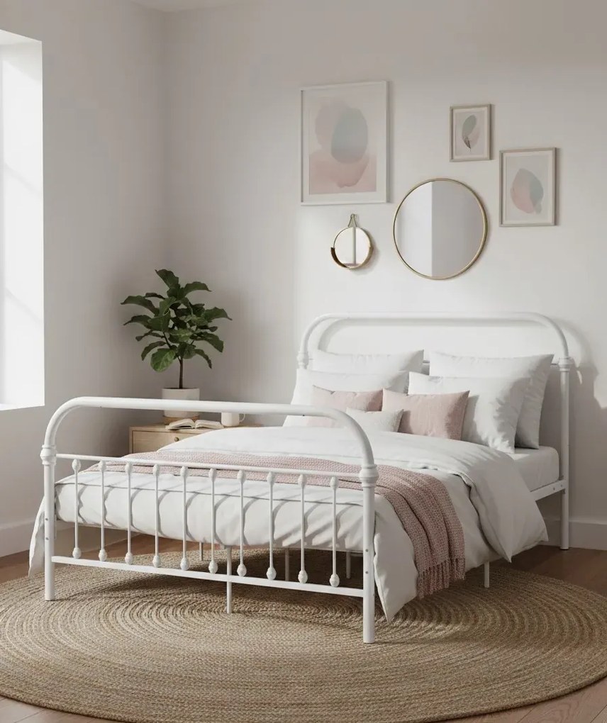 Białe loftowe łózko metalowe 140x200 cm T4-T92