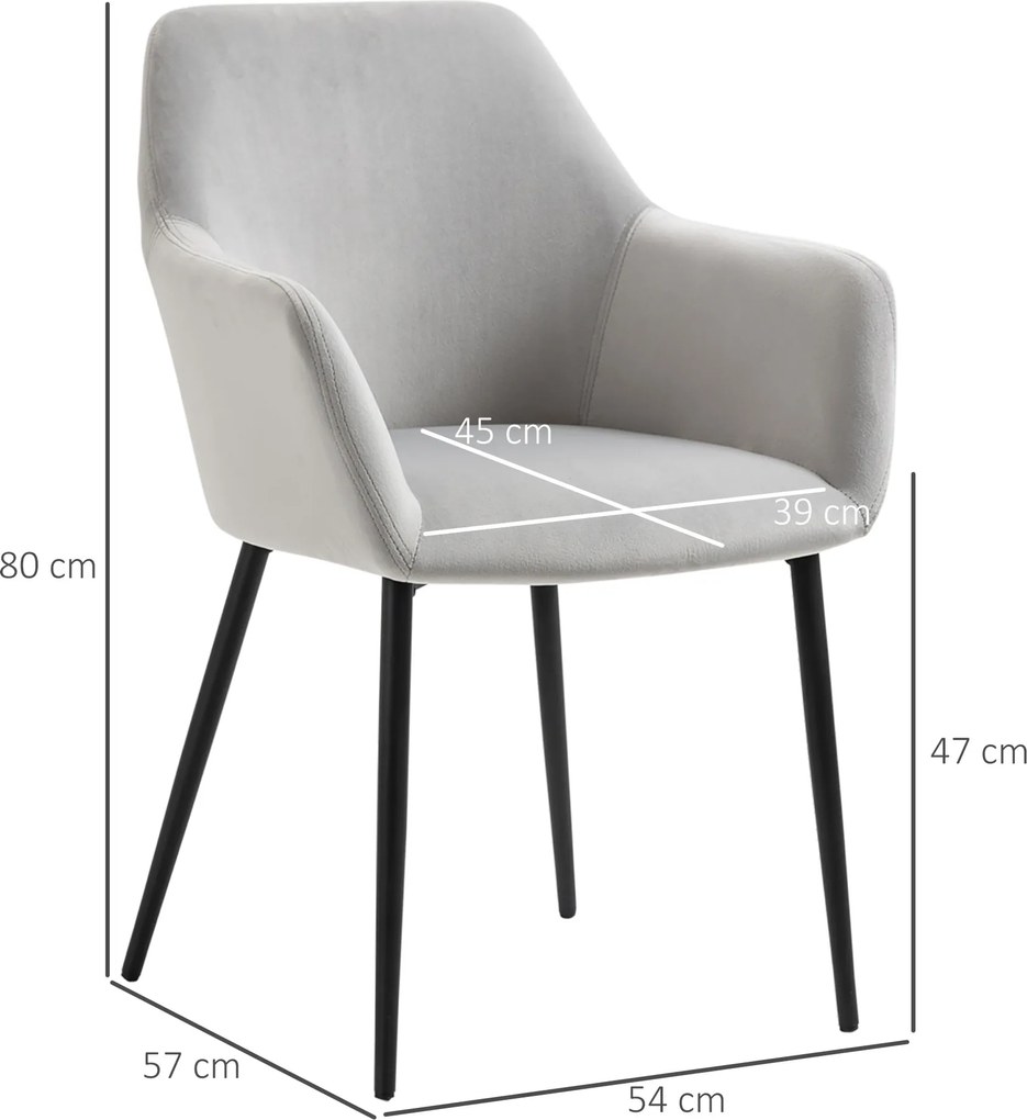 HOMCOM Zestaw krzeseł jadalnianych tapicerowanych jasnoszarych wygodne 54x57x80 cm | Aosom PL