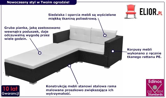 Czarny, 3-cz. zestaw rattanowy do ogrodu – Manila