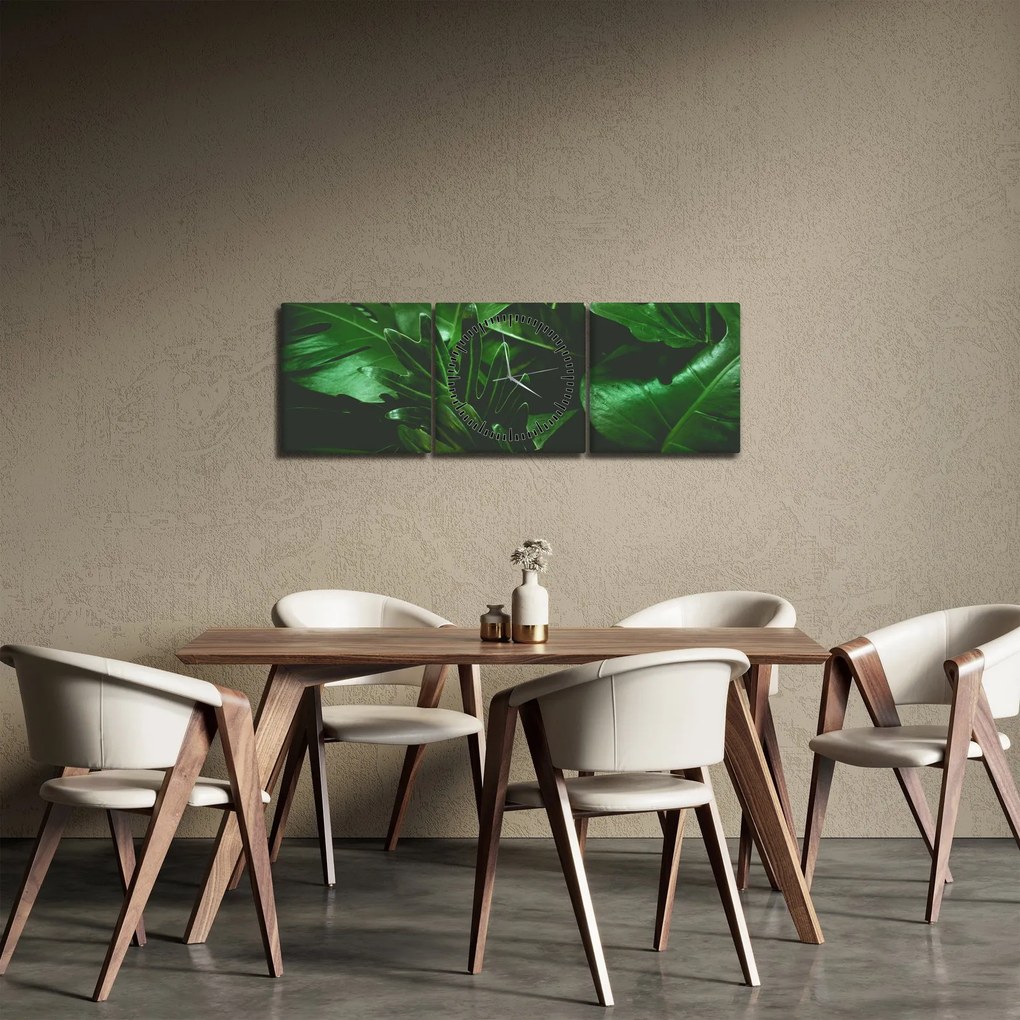 Obraz - Liście palmowe (z zegarem) (90x30 cm)