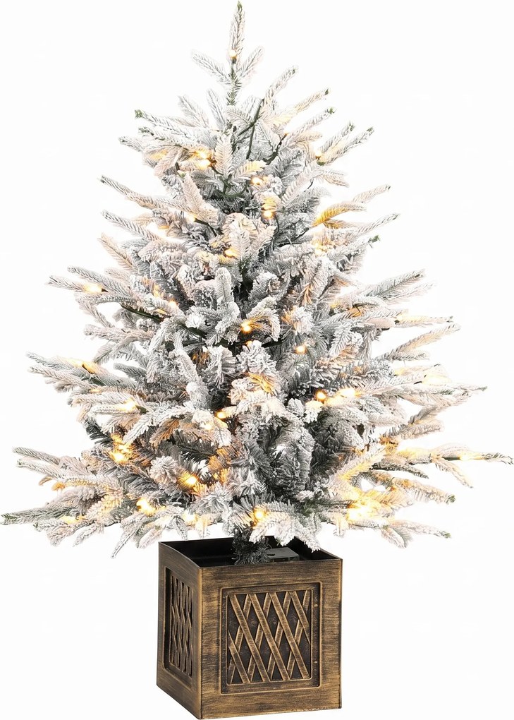 HOMCOM Drzewko bożonarodzeniowe na stół 90 cm, podświetlane, obsypane śniegiem, sztuczne, 70 ciepłych białych diod LED, 488 końcówek, zielony | Aosom PL