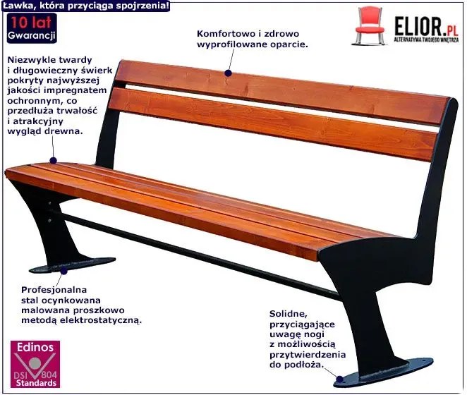 Stalowa ławka parkowa Keno 2X 180 cm - 84 kolory