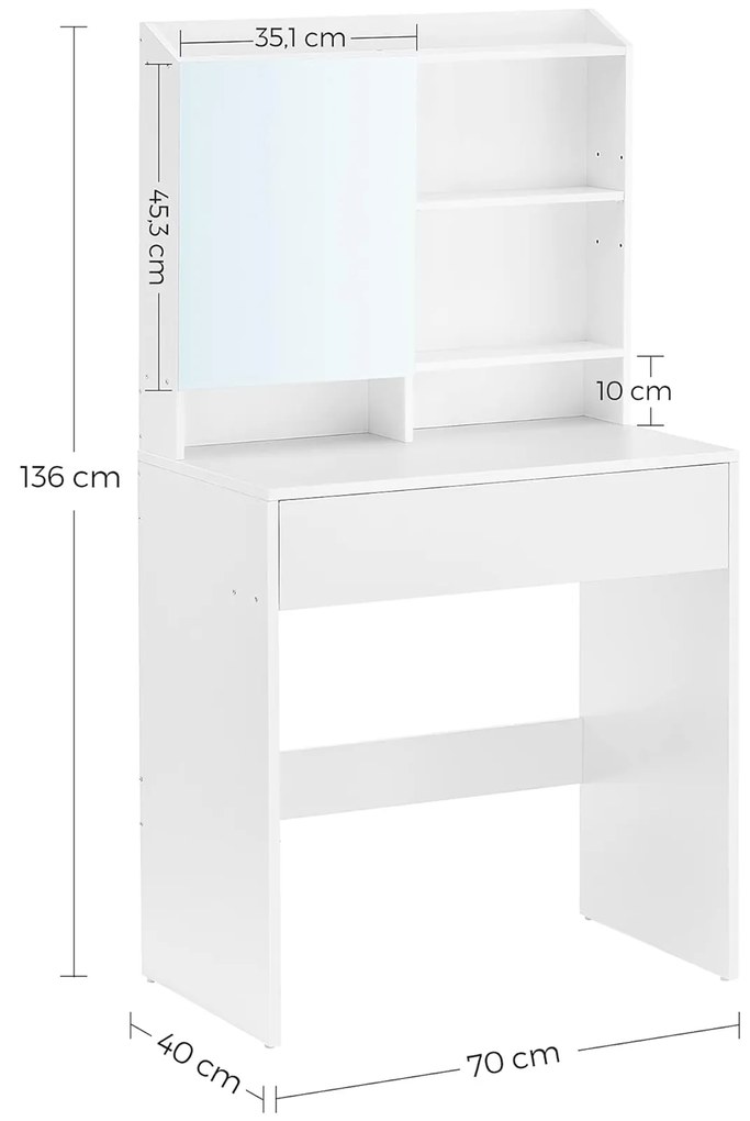 Toaletka z lustrem LUNAVI 70x40 cm, biała