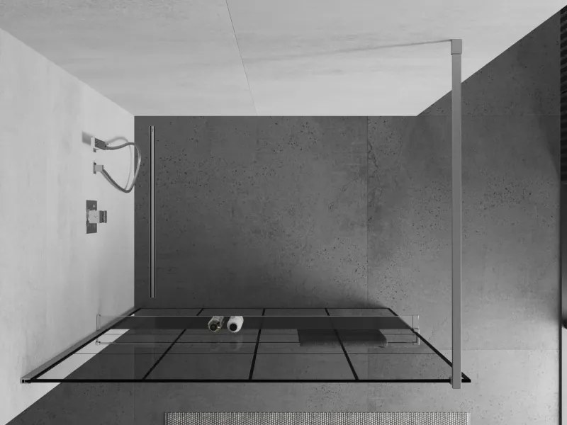 Mexen Kioto+ ścianka prysznicowa z półką Walk-in 130 x 200 cm, czarna kratka, chrom - 800-130-121-01-77