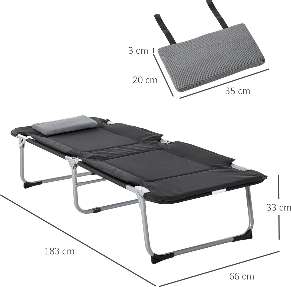 Outsunny Łóżko polowe składane Czarne z poduszkami Leżak kempingowy 183x66x33cm | Aosom PL