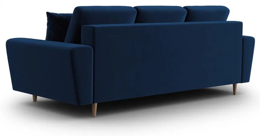 Niebieska aksamitna rozkładana/ze schowkiem sofa 235 cm Kyoto – Cosmopolitan Design