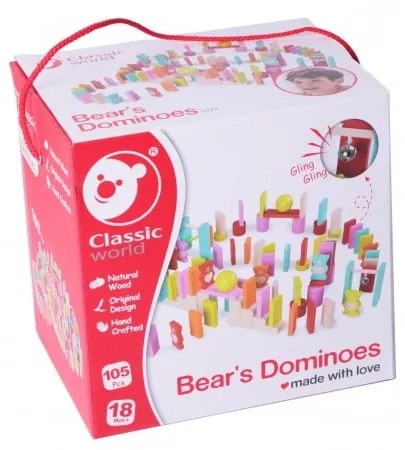 Drewniane kolorowe domino - misie classic world