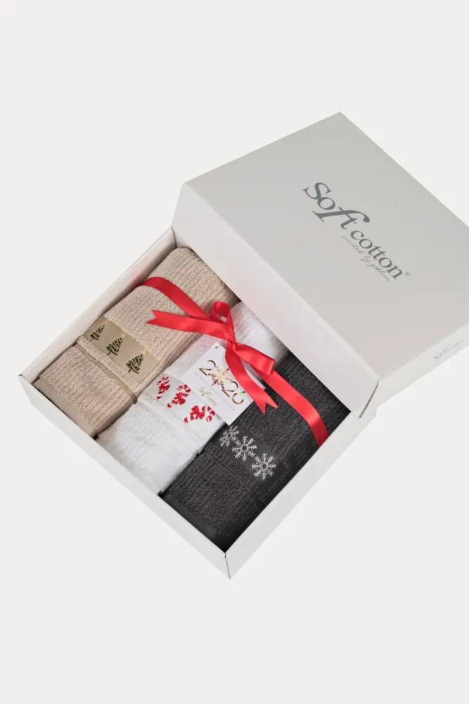 Zestaw prezentowy świątecznych ręczników MERRY, 3 szt. Zestaw (3 szt., 50x100 cm)