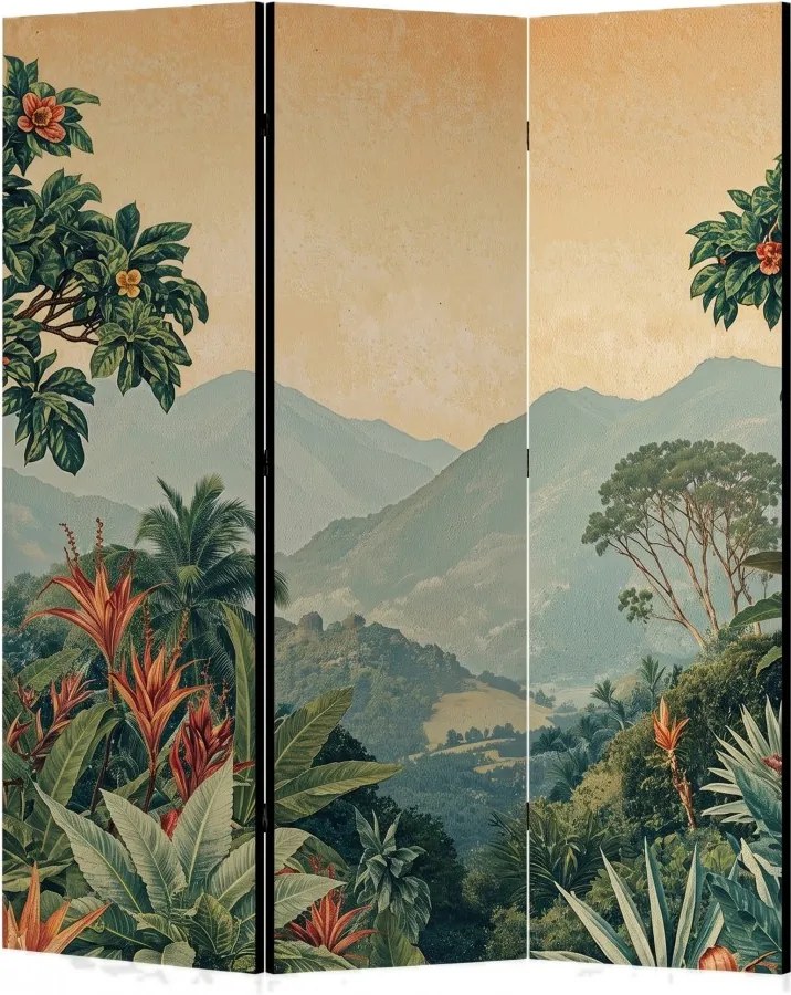 Parawan pokojowy 3-częściowy 135x172 Dwustronny dekoracyjny vintage botaniczny Beżowy Tropikalna Panorama Vintage
