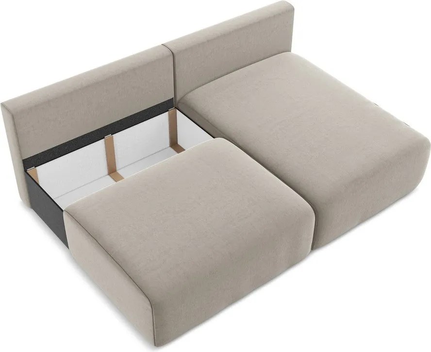 Szarobrązowy aksamitny rozkładany/ze schowkiem narożnik (prawostronny/z szezlongiem) Kalena – Makamii