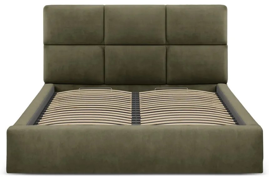 Zielone tapicerowane łóżko dwuosobowe ze schowkiem ze stelażem 200x200 cm Libera – Windsor &amp; Co Sofas