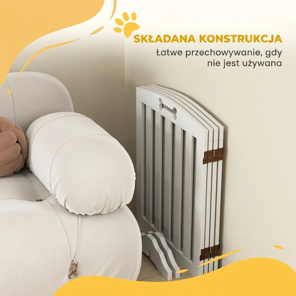 PawHut płotek dla psa wolnostojący barierka zabezpieczająca do mieszkania do przedpokoju schodów biała 2075x30x61 cm | Aosom PL