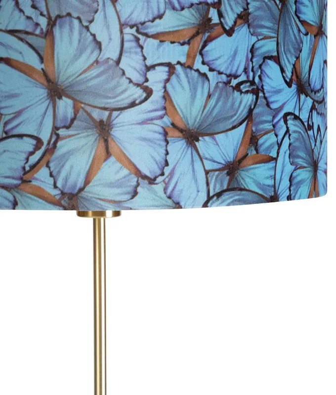 Lampa podłogowa złota/mosiężna z abażurem z weluru z motylami 40/40 cm - Parte klasyczny/Antyczny Oswietlenie wewnetrzne