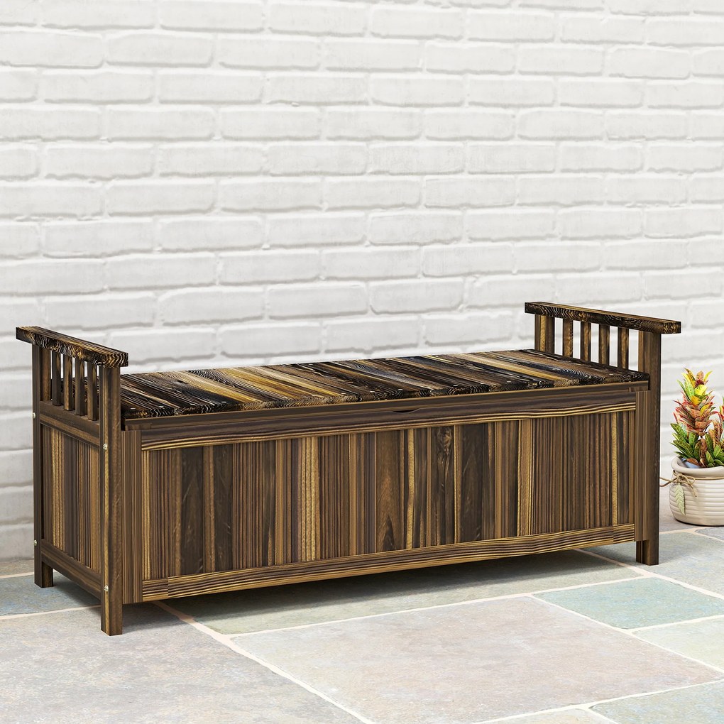 Outsunny 2-osobowa Ławka Ogrodowa, Drewniana, Odporna na Pogodę, z Miejscem do Przechowywania i Podłokietnikami 128,5 x 56 x 53,5cm, Kolor Węglowy