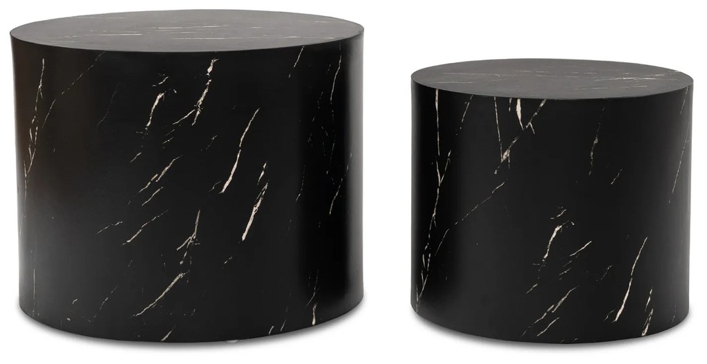 Zestaw Stolików Kawowych LEILA 38 cm/48 cm Czarny Marmur Nowoczesny Glamour