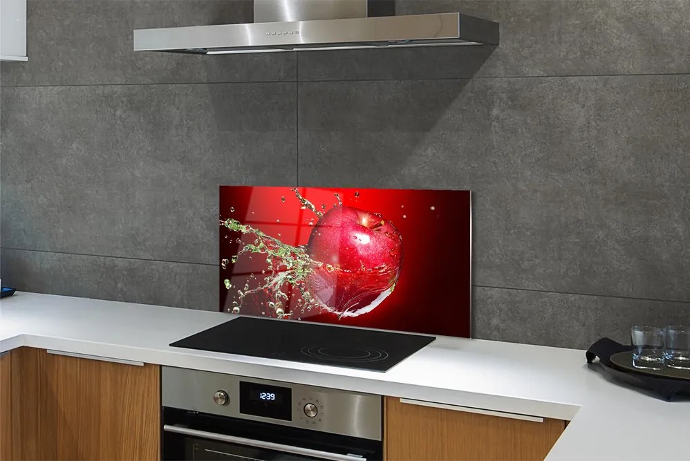 Szkło do Kuchni na Ścianę Jabłko w Porannej Rosie