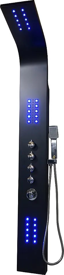Panel prysznicowy z hydromasażem termostatycznym z diodami LED FELICITA - 20*165cm - Czarny