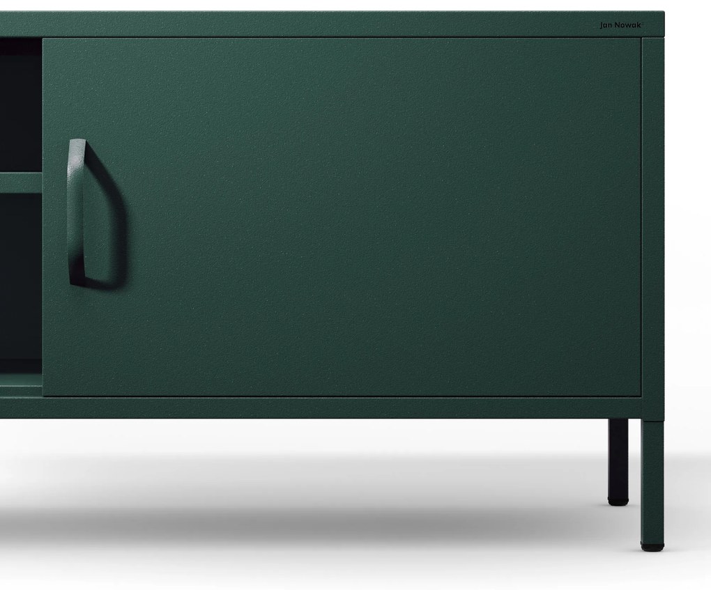 Szafka RTV metalowa szeroka XL na nóżkach butelkowa zieleń, 1700x400x500 mm: ROSARIA