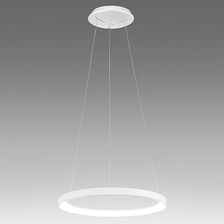 Krizia - lampa wisząca LED 50W z możliwością ściemniania - 2900lm, ciepłe światło 3000K, matowy biały pierścień, dyfuzor opalowy, średnica 60 cm, IP20