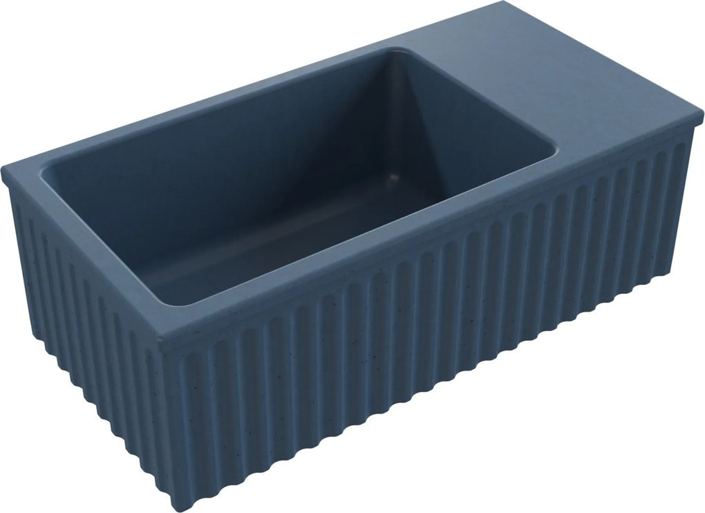 Massi Umywalka betonowa ryflowana nablatowa / wisząca prostokątna 60 x 30 cm WELLE | różne kolory : Kolor - Niebieski denim, Typ montażu - podwieszana