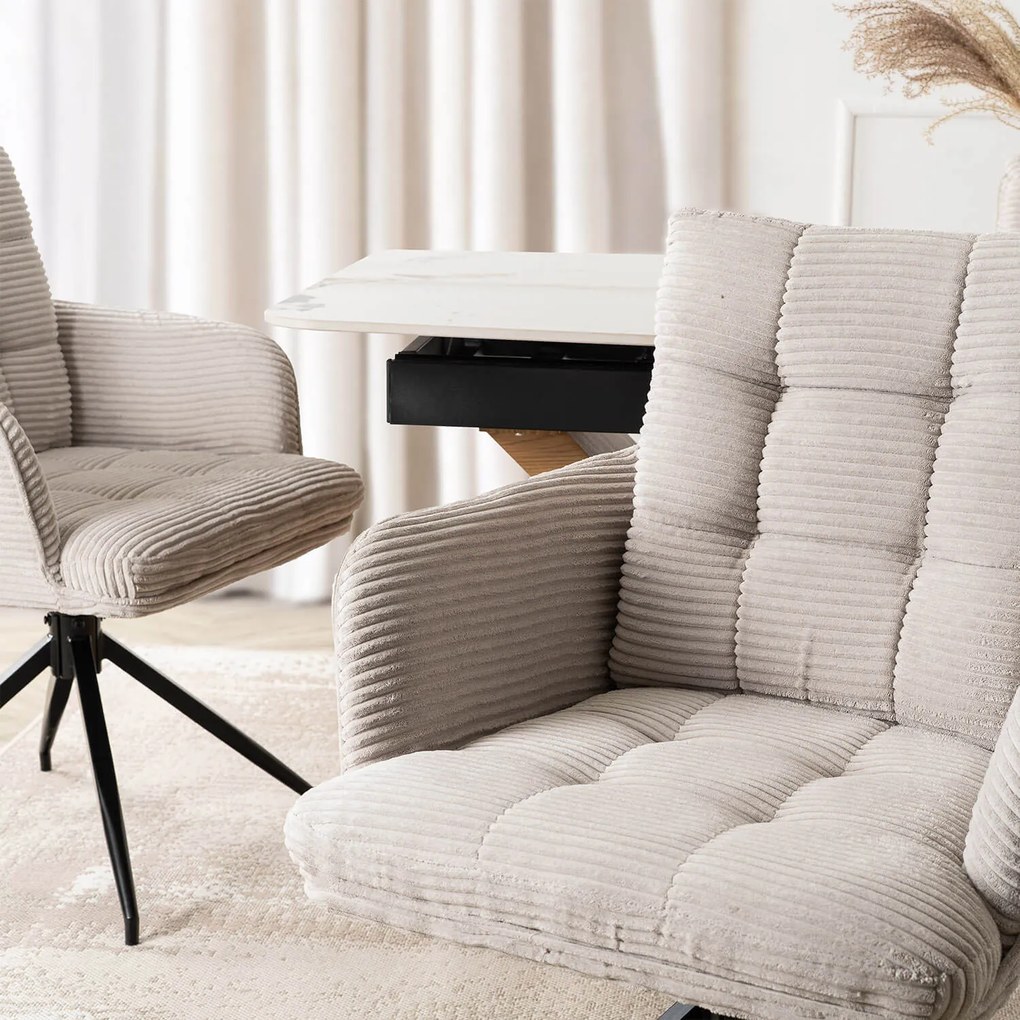 Krzesło Tapicerowane Obrotowe do Salonu AKITA Szare Sztruksowe Nowoczesne