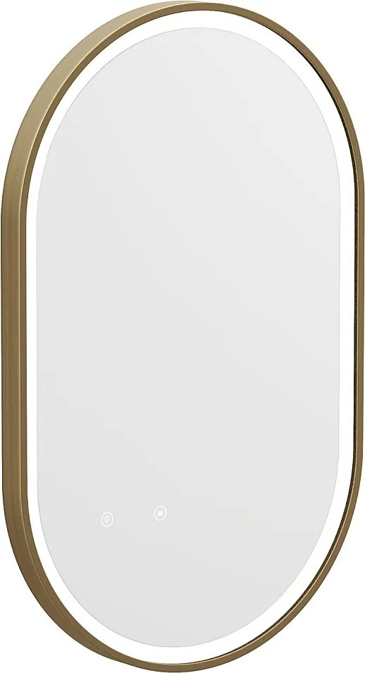 Lustro łazienkowe podświetlane owalne przeciwparowe ze złotą ramą, 50 x 80 cm - ALARICO