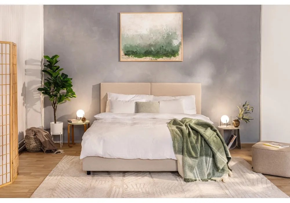 Beżowe tapicerowane łóżko dwuosobowe ze schowkiem z materacem i stelażem 180x200 cm Myra Bold – Bonami Selection