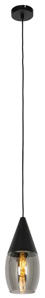 Nowoczesna lampa wisząca czarna z dymionym szkłem - Drop Nowoczesny Oswietlenie wewnetrzne