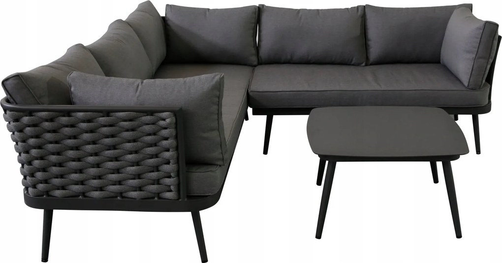 Zestaw mebli ogrodowych szary aluminium narożnik z poduszkami i stolik
