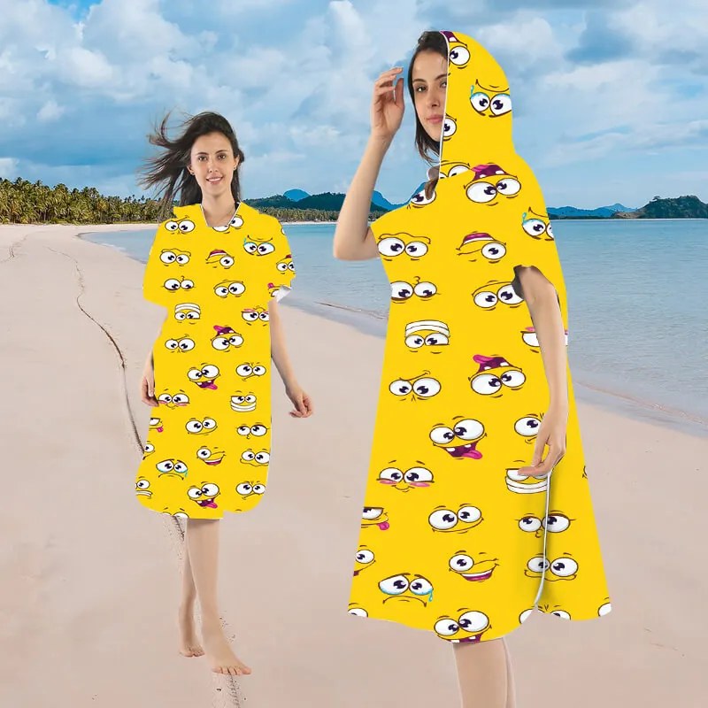 Ponczo plażowe SMILE żółte 80x145 cm