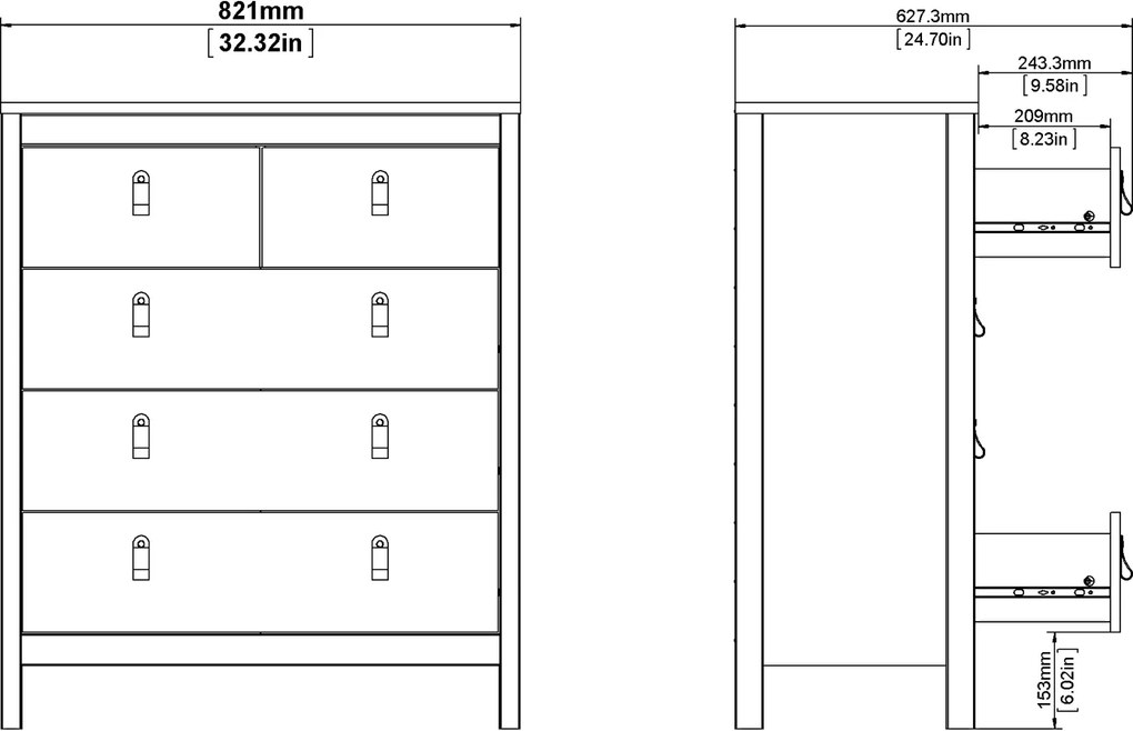 Nowoczesna komoda pokojowa z szufladami Madrid 3+2, kaszmir mat