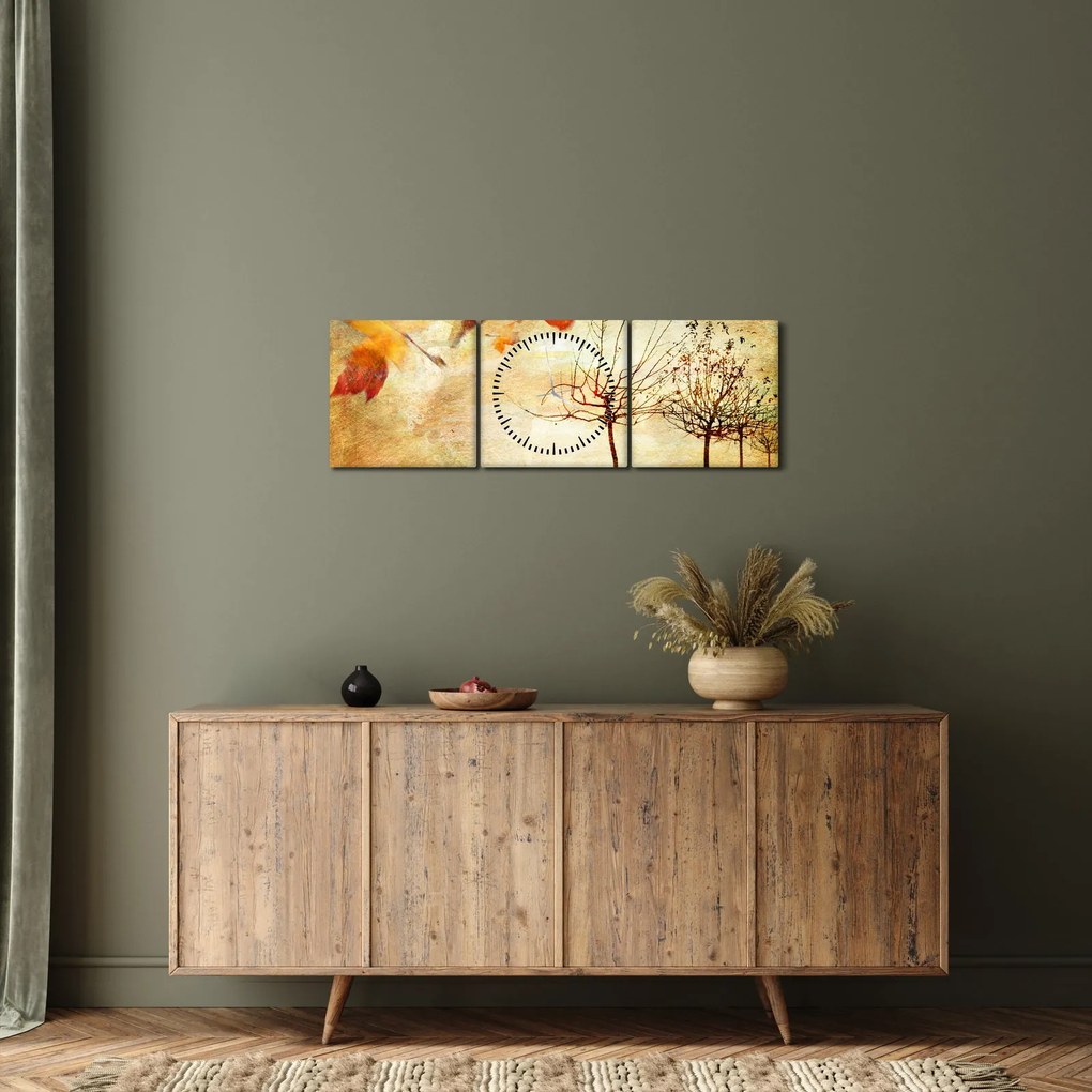 Obraz - Jesienny nastrój (z zegarem) (90x30 cm)