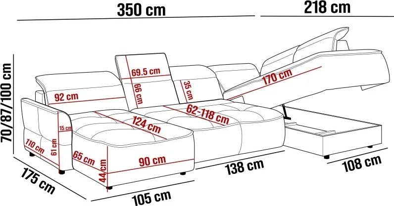 Narożnik MURILLO XL z elektryczną regulacją siedziska Prawostronny w tkaninie VOUGE 14 WERSAL