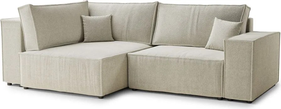 Kremowy rozkładany narożnik ze schowkiem z tkaniny szenilowej (lewostronny/w kształcie litery L) Tonga – Maison de Rêve