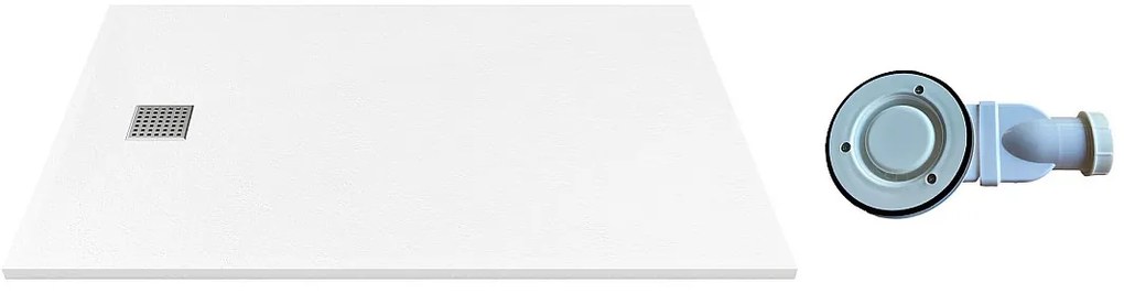 Brodzik posadzkowy lub wpuszczany w posadzkę z żywicy z syfonem - Biały - 140 x 80 cm - MIRNOSA