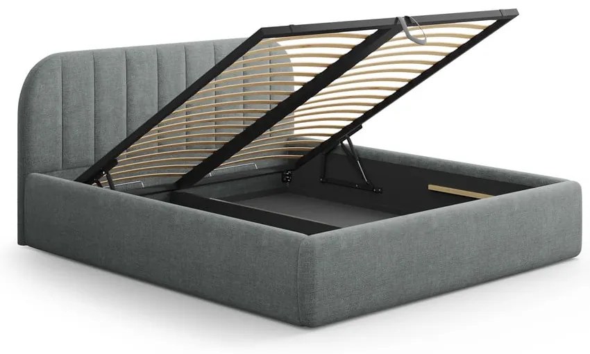Ciemnoszare tapicerowane łóżko dwuosobowe ze schowkiem ze stelażem 160x200 cm Juno – Windsor &amp; Co Sofas