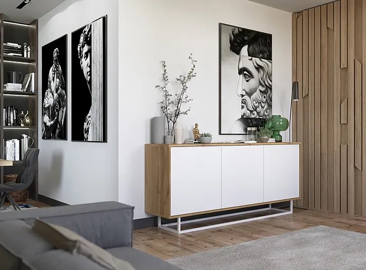 Komoda na nóżkach dąb wotan + biały E7-A32