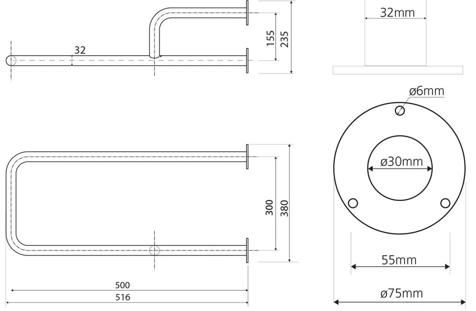 Stalowy uchwyt ścienny do łazienki 52 cm Handicap Right – Sapho