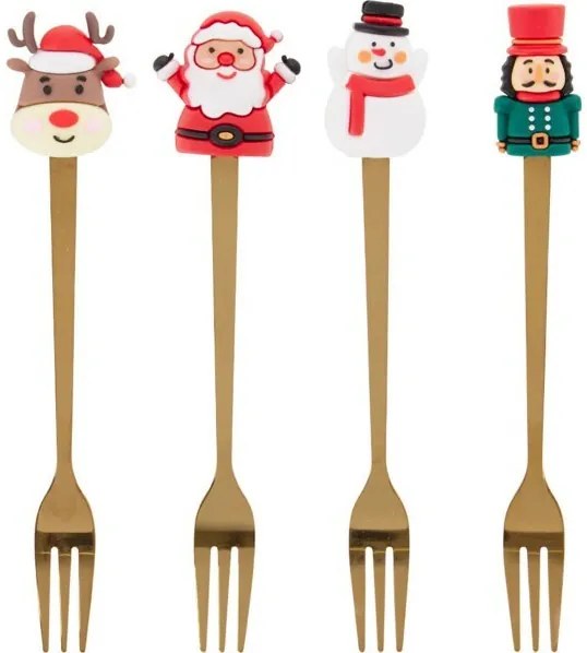 Zestaw 4 złotych widelców z motywem świątecznym