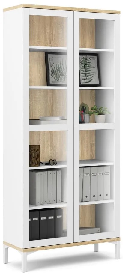 Biało-naturalna witryna w dekorze dębu 89x203x36 cm Roomers – Tvilum