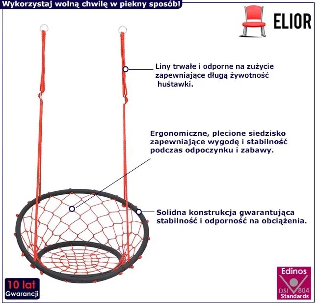 Czerwono-czarna pleciona huśtawka bocianie gniazdo - Lumi